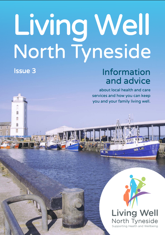 Front cover of Living Well Magazine showing an image of North Shields fish quay.